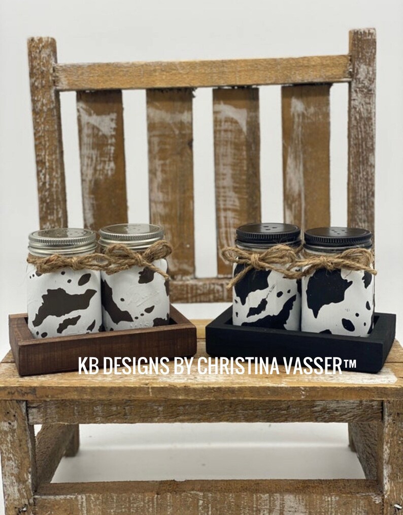 Mason Jar Cow Print Kitchen Set Cow Theme Decor Kitchen Etsy