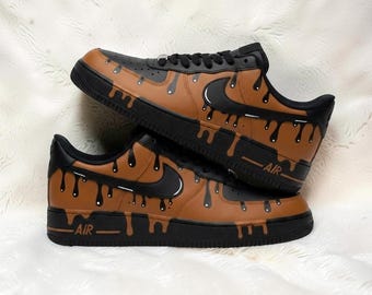 Personalized Brown Drip Air Force 1 Sneakers, Hand Painted Brown Drip AF1 Shoes, Custom Streetwear Drip Sneakers, Gift for Men