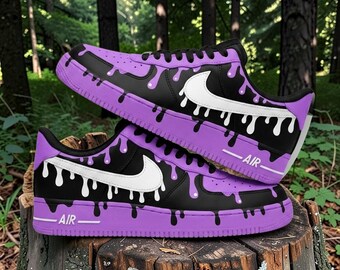 Custom Black Purple Drip Air Force 1 Shoes, Personalized Purple Drip AF1 Shoes, Streetwear Drip Sneakers, Gift for Him