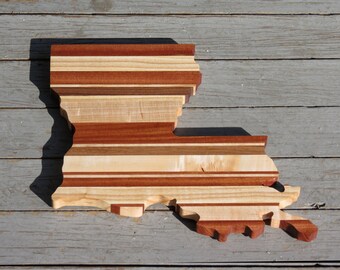 Medium Hardwood Louisiana Shaped Serving/Cheese Board - Mixed Species - Perfect Louisiana Cook Gift