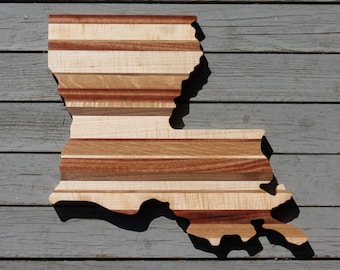 Large Hardwood Louisiana Shaped Cutting Board - Mixed Species