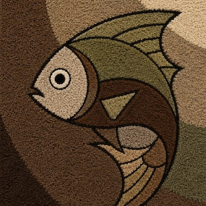 Mid-Century Modern Fish Tufted Rug – Abstract Geometric Accent Mat