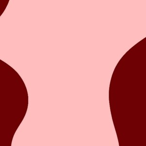 May include: Abstract digital art featuring a light pink organic shape against a dark red background. The design has a minimalist aesthetic with soft, curved lines and a contrasting color palette.