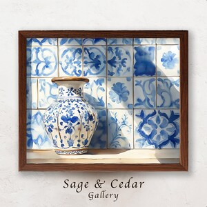 Vintage Blue Ceramic Vase Paint Study, Delft-Style Watercolor Art (Digital Download) 170