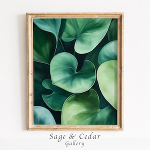 Modern Botanical Green Leaf Study, Calming Wall Art Watercolor-Style Painting (Digital Download) 291