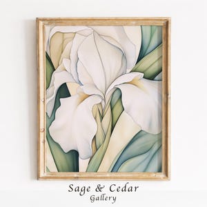 White Iris Bloom Watercolor Painting, Minimalist Botanical Wall Art (Digital Download) 285