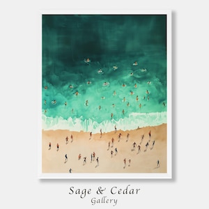 Aerial Beach Scene, Tiny Figures Summer Coastal Printable Wall Art (Digital Download) 339