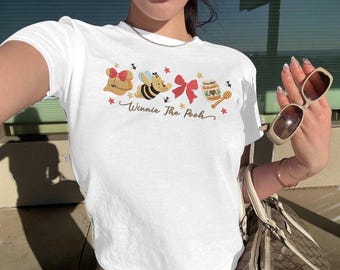 Embroidered Bee Winnie The Pooh Baby Tee, Vintage Hunny Jar T-shirt, Retro Disney Fan Sweatshirt, Cute Pooh Lover Gift Disney Trip Outfit