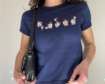 Embroidered Mrs Potts and Chip Baby Tee, Retro Princess Movie T-shirt, Vintage Cartoon Lover Sweatshirt, Disneyland Vacation