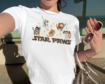 Embroidered Star Paws Jedi Cat Ewok Leia Dog Baby Tee, Retro Sci-fi Movie Parody T-shirt, Vintage Space Pet Lover Gift Sweatshirt
