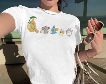 Embroidered Forest Spirit Baby Tee, Retro Anime T-shirt, Vintage Manga Fan Sweatshirt, Cute Kawaii Aesthetic Japanese Spirit Gift Wear