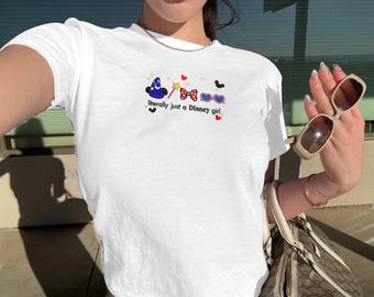 Embroidered Sorcerer Mickey Hat Minnie Bow Baby Tee, Retro Disney Girl T-shirt, Vintage Disney Adult Women Sweatshirt, Magic Kingdom Gift