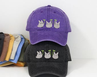 Embroidered Forest Spirit Sprout Baseball cap, Vintage Anime Washed Dad hat, Retro Kawaii Nature Lover Low Profile cap, Gift for Outdoors