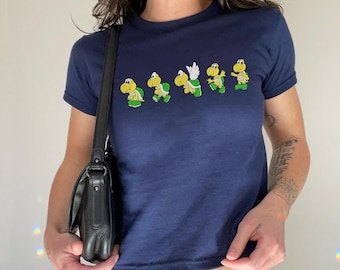 Embroidered Mario Koopa Troopa Baby Tee, Retro Gaming T-shirt, Vintage Gamer Girl Sweatshirt, Birthday Gift