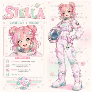 Astronaut Anime Vtuber & Roleplay Adopt, Pastel Space Girl Character Art, Premade OC Reference Sheet