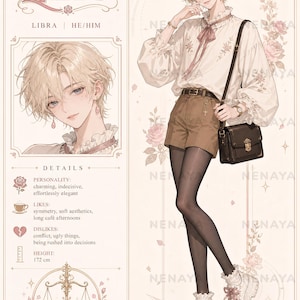 Premade Libra Anime Adopt, Concept Reference for Vtuber & Roleplay, Femboy Character Art