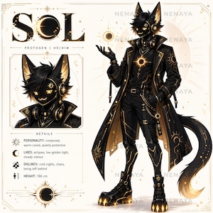 Solar Protogen Vtuber Concept Reference, Celestial Anime Adopt, Eclipse Roleplay Character, Premade OC Reference Sheet