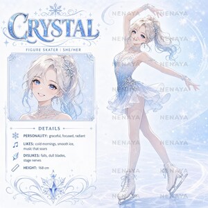 Winter Ice Figure Skater, Premade Concept Reference Character for Vtuber & Roleplay, OC Reference Sheet Anime Adopt