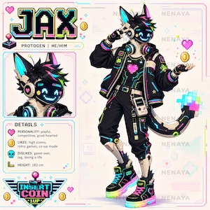Gamer Protogen Boy Vtuber Concept Reference, Arcade Anime Adopt, Retro Gaming Roleplay Character, Premade OC Download