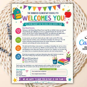 Bewerkbare sjabloon PTA kamer welkomstbrief ouders PTO kamer informatieflyer ouder pta kamer moeder vrijwilliger brief Schoolklas ouderfolder