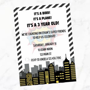 Birthday Digital Invitation - Super Hero - Editable Canva Template