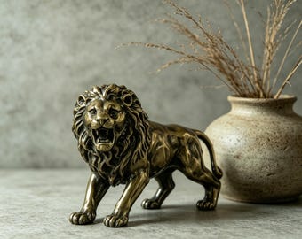 Mini Bronze Löwe Figur - Handgefertigte Dekorative Statue, Vintage Charme, Akzent für Schreibtisch & Regal