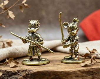Vintage Messing Disney Star Wars Figurenset, handgefertigte Mickey & Donald Statuen, Mini Messing Geek Decor, Schreibtisch Ornament Geschenk