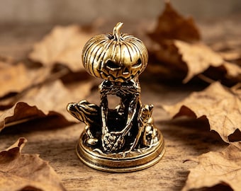 Vintage Messing Kürbiskopf Figur, handgemachte Halloween Statue, massives Messing Gothic Dekor, Schreibtisch Ornament Geschenk