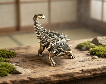 Mini Kupfer Ankylosaurus Figur - Handgefertigte Dinosaurier Skulptur, Vintage Schreibtisch Ornament, Sammler Wohndekor