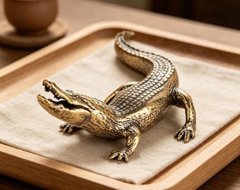 Handgefertigte Kupfer Krokodil Figur - Vintage Messing Dekor, Miniatur Reptilien Skulptur, nostalgischer Tischakzent