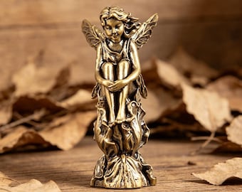 Vintage Messing Fee Figur, handgemachte Mini Wald Fee Statue, massivem Messing Wunderliche Dekoration, Schreibtisch Ornament Geschenk