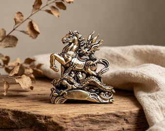 Vintage Messing Drache & Pferd Figur, handgemachte mythische Statue, Mini Messing Feng Shui Dekor, Schreibtisch Ornament Geschenk