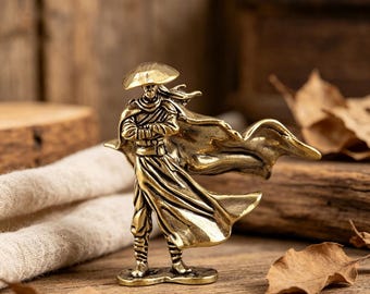 Vintage Messing Wandering Swordsman Figur, handgefertigte Samurai-Statue, solides Messing Krieger Dekor, Schreibtisch Ornament Geschenk