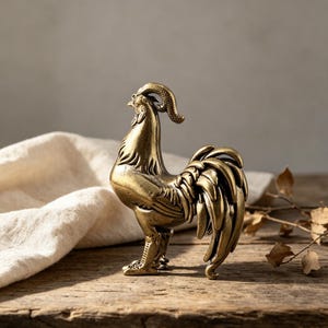 Figura de gallo de latón hecha a mano, estatua de gallina de cobre vintage, decoración de escritorio estilo granja, escultura de animal de la suerte, regalo coleccionable rústico de latón