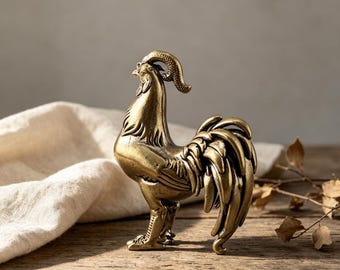 Handgefertigte Messing Hahn Figur, Vintage Kupfer Huhn Statue, Bauernhaus Schreibtisch Dekor, Glückstier Skulptur, rustikales Messing Sammler Geschenk