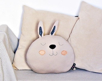 Stuffed BUNNY PILLOW. Kids room decorative pillow.