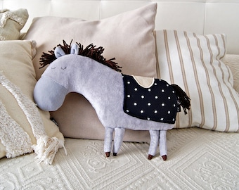 PONY REALE cavallucio di stoffa pony di pezza pupazzi bambini morbido cavallo di stoffa grigio 33 cm.