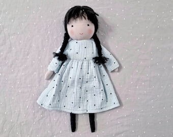Handmade Waldorf Doll: 13" Cloth Doll with Muslin Dress