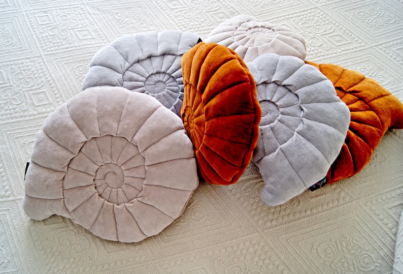 Velvet Shell Pillow. 40x30 cm. Handcrafted shell shaped cushions. Copper, beige, gray velvet pillows. Home decor pillows. Bed shell pillow image 1