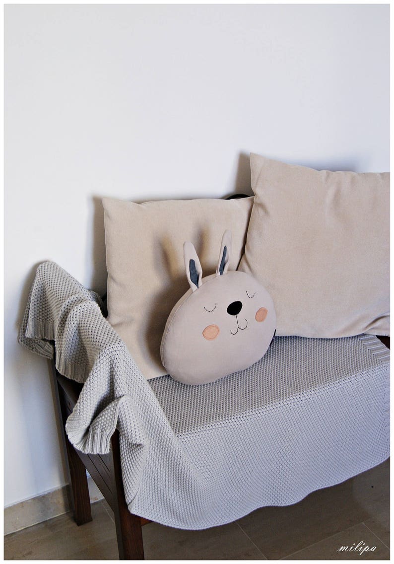 Stuffed BUNNY PILLOW. Kids room decorative pillow. image 2