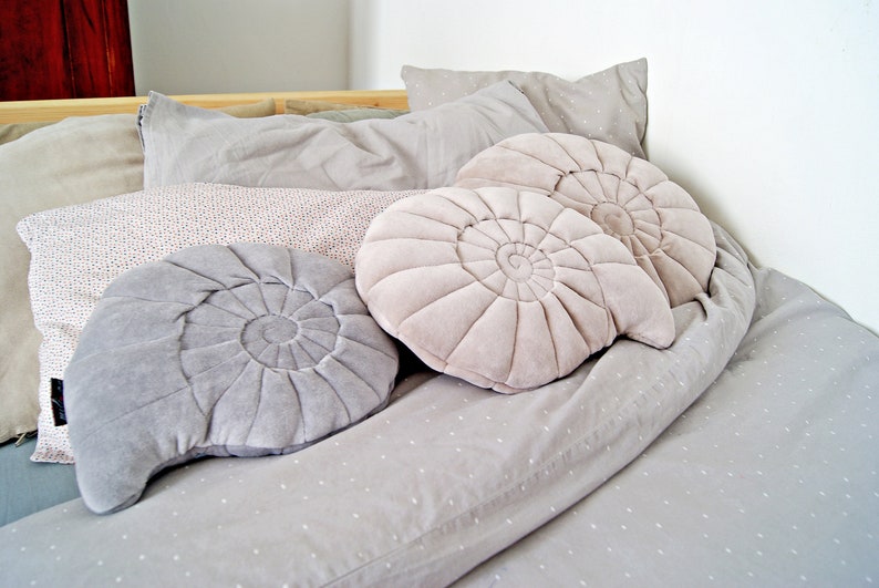 Velvet Shell Pillow. 30x25cm. Shell shaped cushions. Copper, beige, gray velvet pillows. Nautical Home decor pillows. Bed shell pillow. image 5