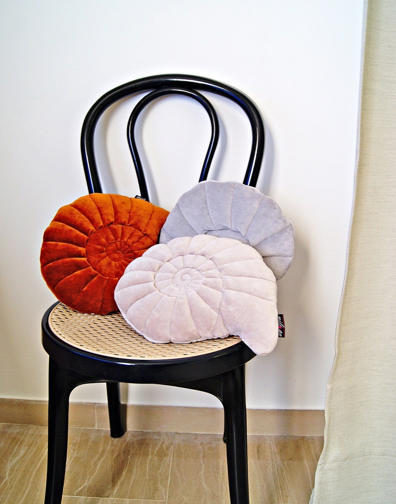 Velvet Shell Pillow. 30x25cm. Shell shaped cushions. Copper, beige, gray velvet pillows. Nautical Home decor pillows. Bed shell pillow. image 6