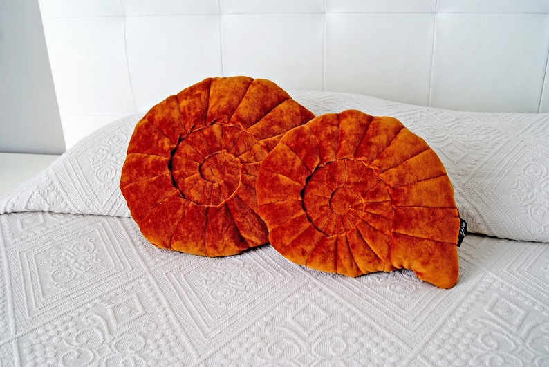 Velvet Shell Pillow. 40x30 cm. Handcrafted shell shaped cushions. Copper, beige, gray velvet pillows. Home decor pillows. Bed shell pillow image 6