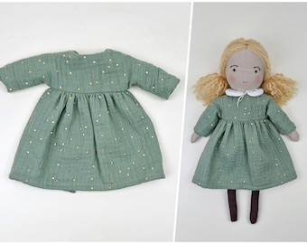Handcrafted 13” Doll Dress: Removable Linen Clothing