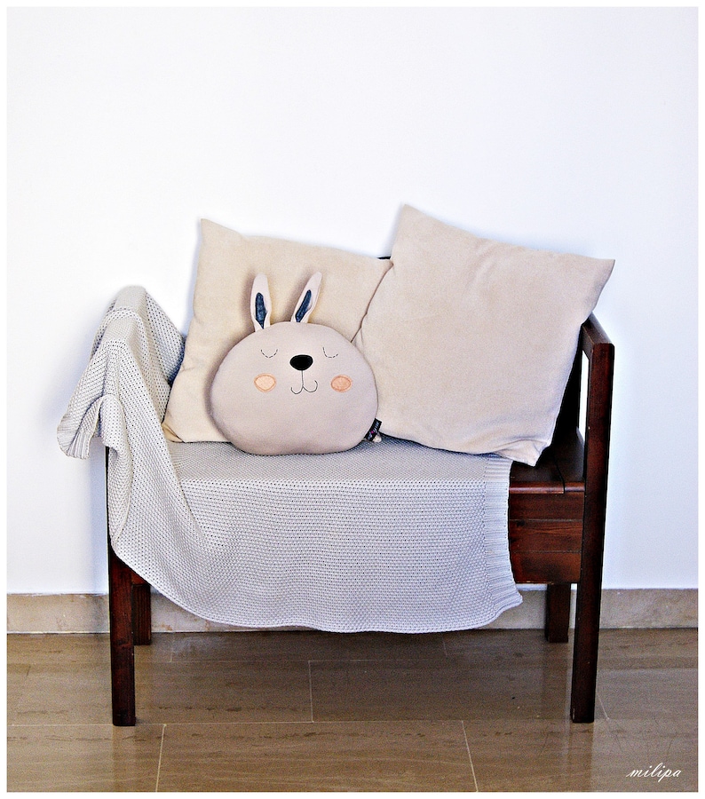 Stuffed BUNNY PILLOW. Kids room decorative pillow. image 1