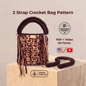 T-Shirt Yarn Crochet Bag Pattern, 2 Strap Chunky Purse, Beginner Friendly PDF + Video Tutorial