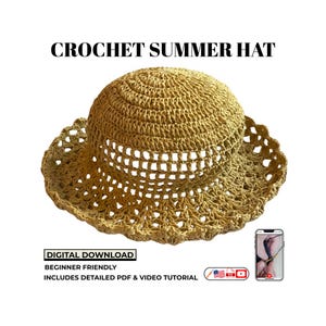 Foldable Crochet Summer Hat Pattern with Video, Unisex Raffia Sun Cap PDF, Packable Beach Bucket Design Tutorial, Easy US Terms Download
