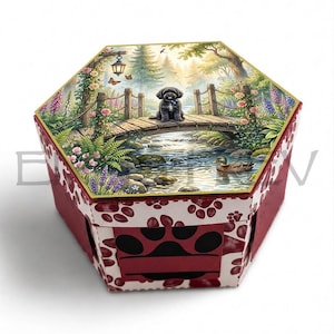 Black Cockapoo Gift Box Printable Kit | Burgundy | Hexagonal Paper Craft Box | Dog Lover Gift | Digital Download