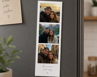 Photobooth Magnet mit 3 Fotos | Personalisierter Fotostreifen Magnet | Kühlschrank Magnet Geschenk für Familie & Paare