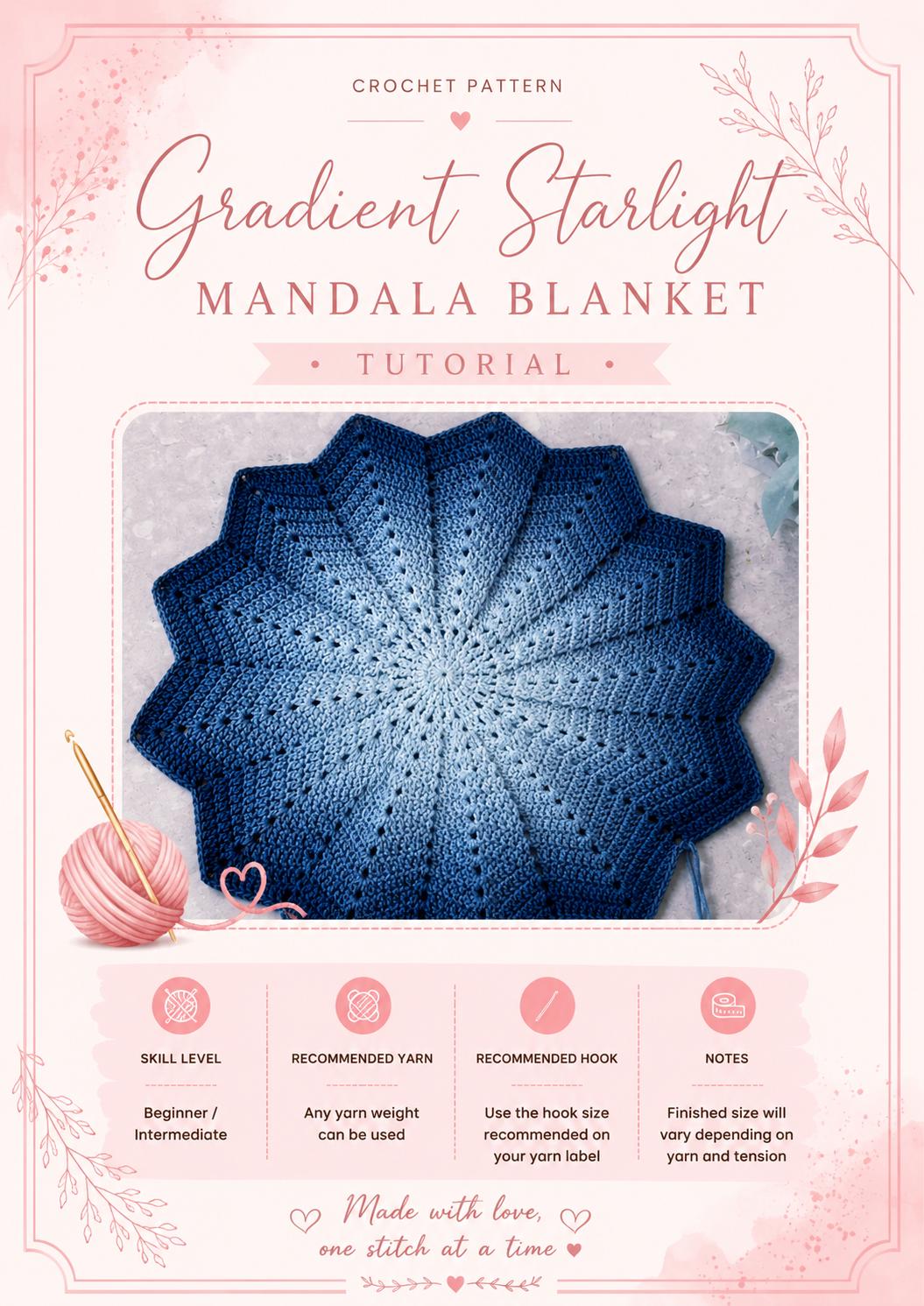 30 Mandala Blanket Crochet Patterns for Round, Square, and Star-Inspired Throws 9 Gradient Starlight Mandala Blanket Crochet Pattern